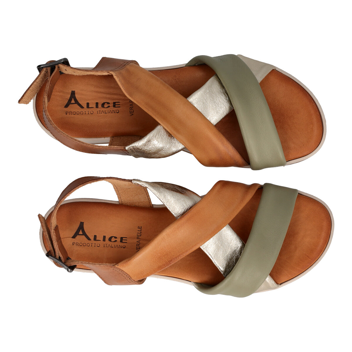 Sandali Donna Beige, Salvia e Oro Metallizzato