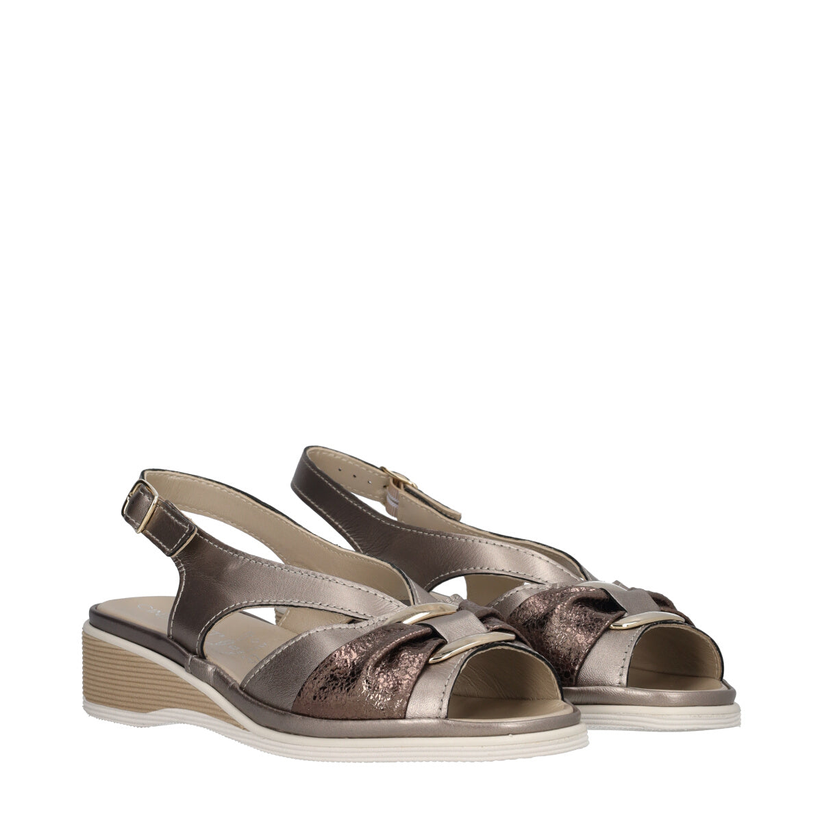 Sandalo Donna Grigio Scuro Argento e Oro