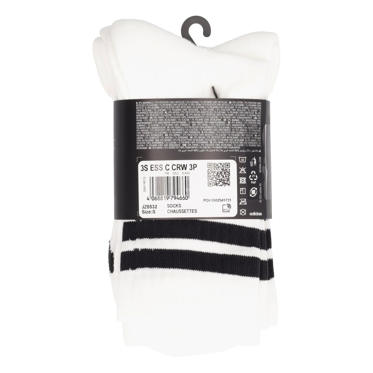 3S ESS C CRW 3P Calze Unisex Bianche