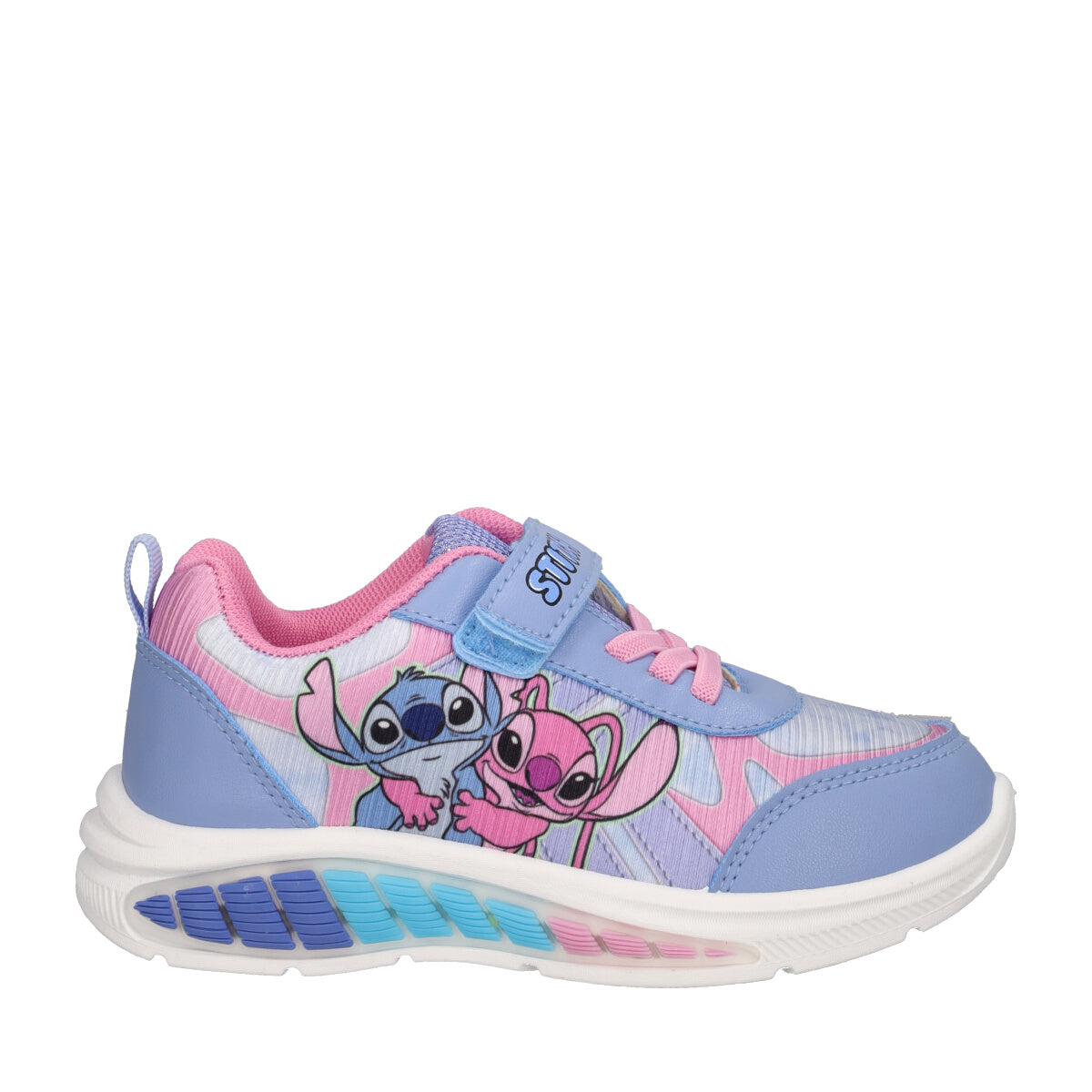 Sneakers Bambine Azzurre e Rosa Stitch con Luci