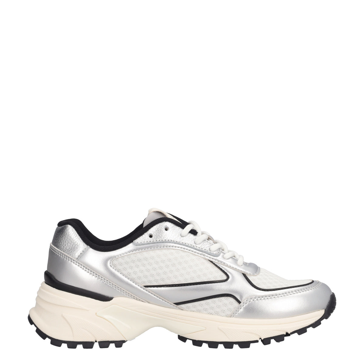 HIKE RUNNER LACE UP MESH MIX Sneakers Donna Bianche e Argento