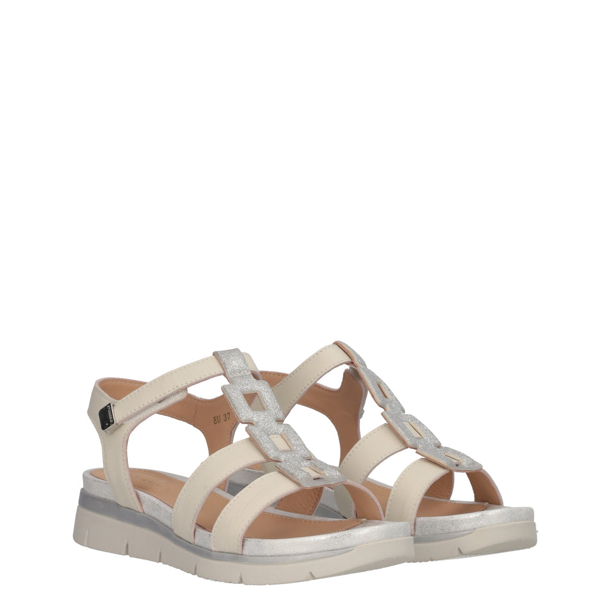 ELODY 27 Sandalo Donna Beige e Argento