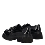 Mocassino Donna Nero Lucido a Carro Armato