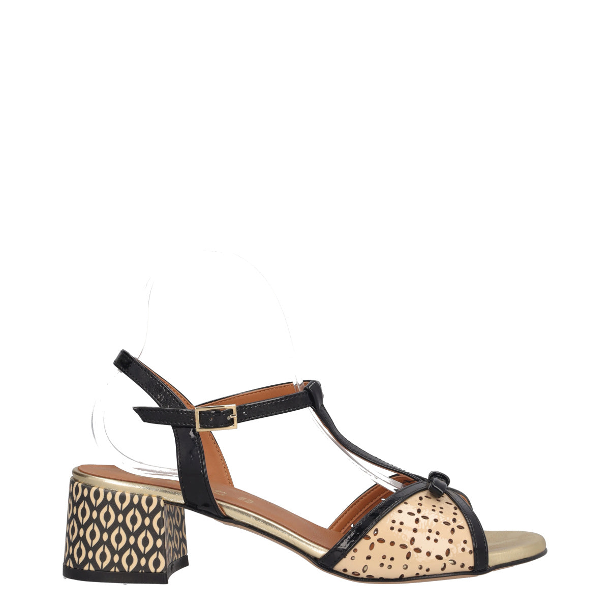 Sandali con Tacco Donna Neri e Crema
