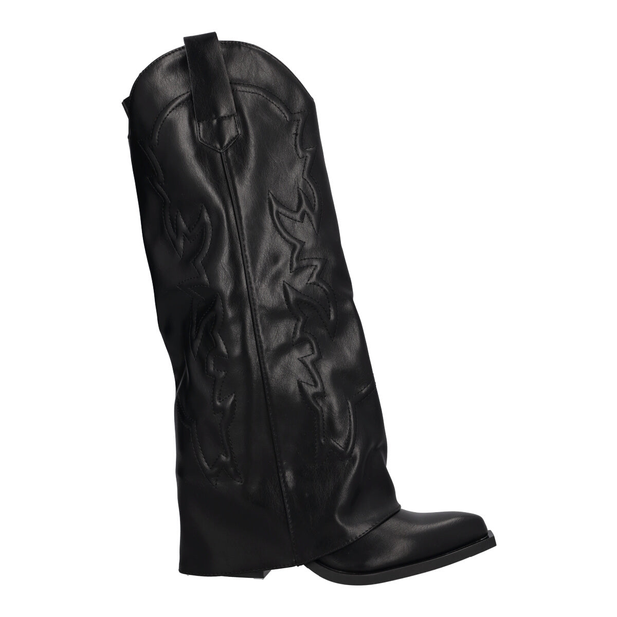 Stivali Donna Neri Texani a Risvolto