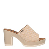 Ciabatte con Tacco Donna Beige Rafia