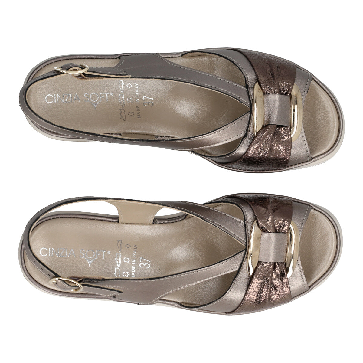 Sandalo Donna Grigio Scuro Argento e Oro