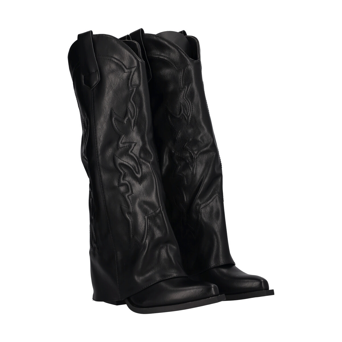 Stivali Donna Neri Texani a Risvolto