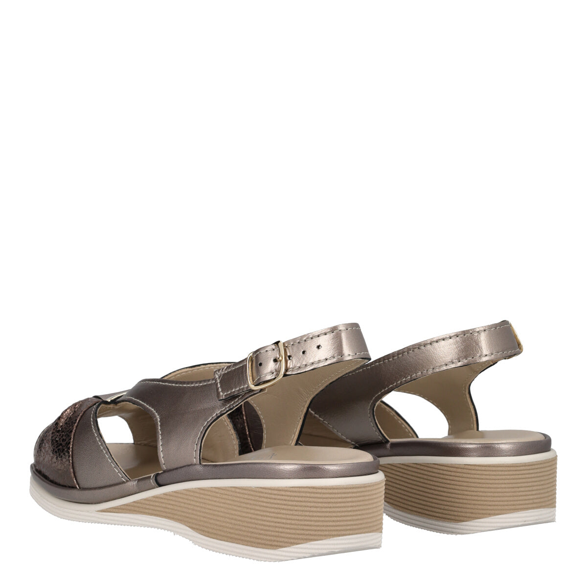 Sandalo Donna Grigio Scuro Argento e Oro