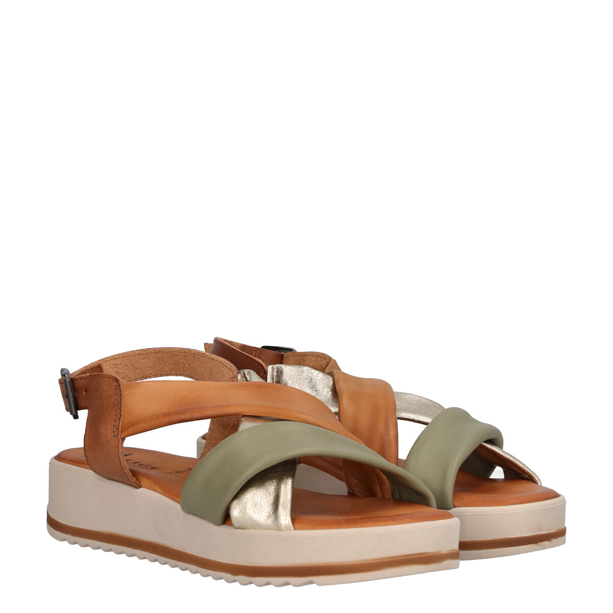 Sandali Donna Beige, Salvia e Oro Metallizzato
