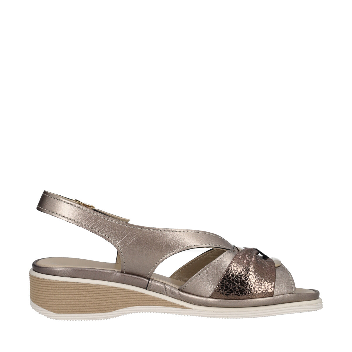 Sandalo Donna Grigio Scuro Argento e Oro