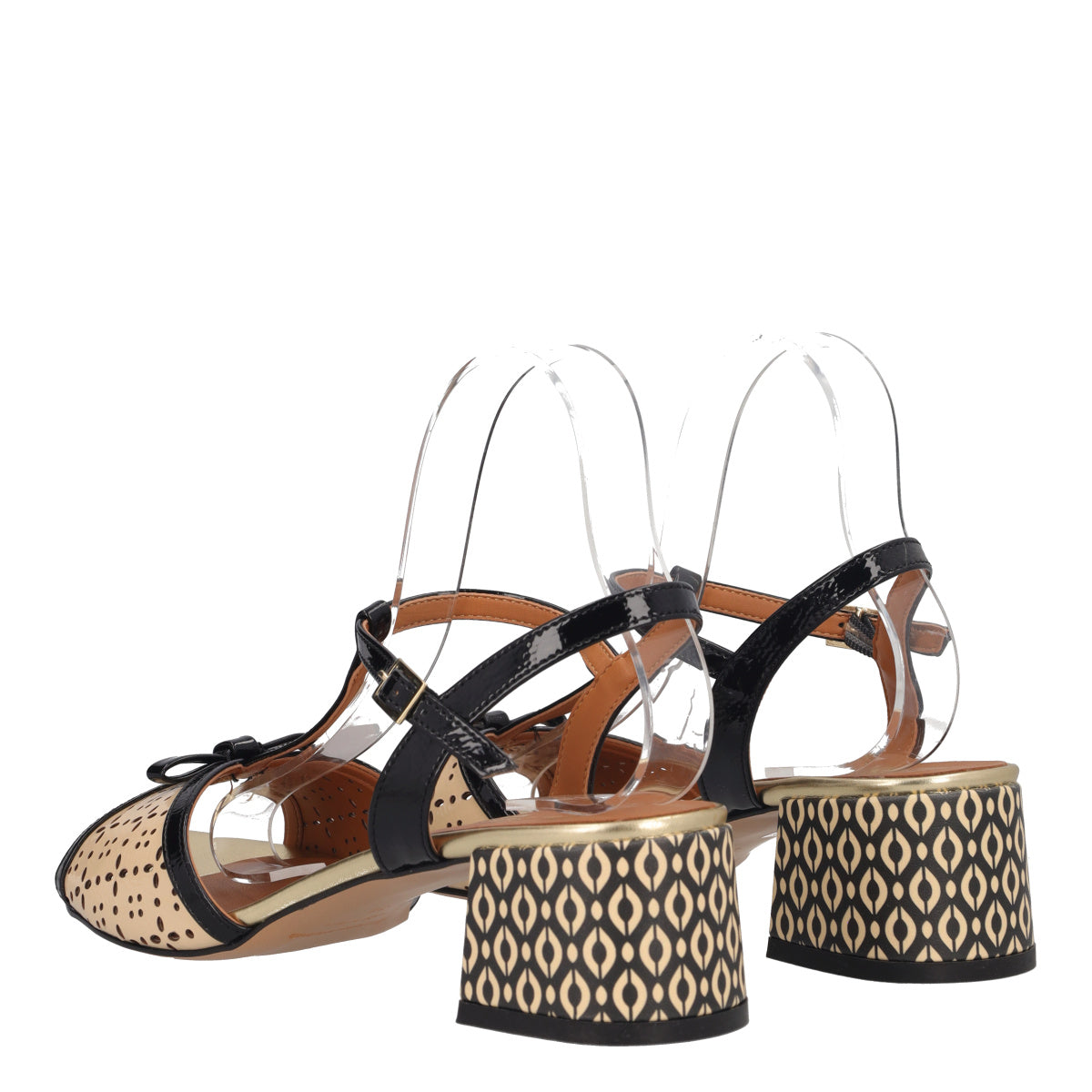 Sandali con Tacco Donna Neri e Crema