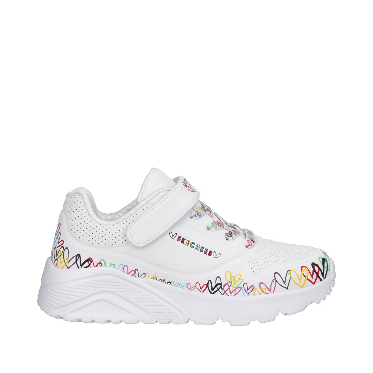 UNO LITE Sneakers Bambina Bianca con Cuori Multicolor