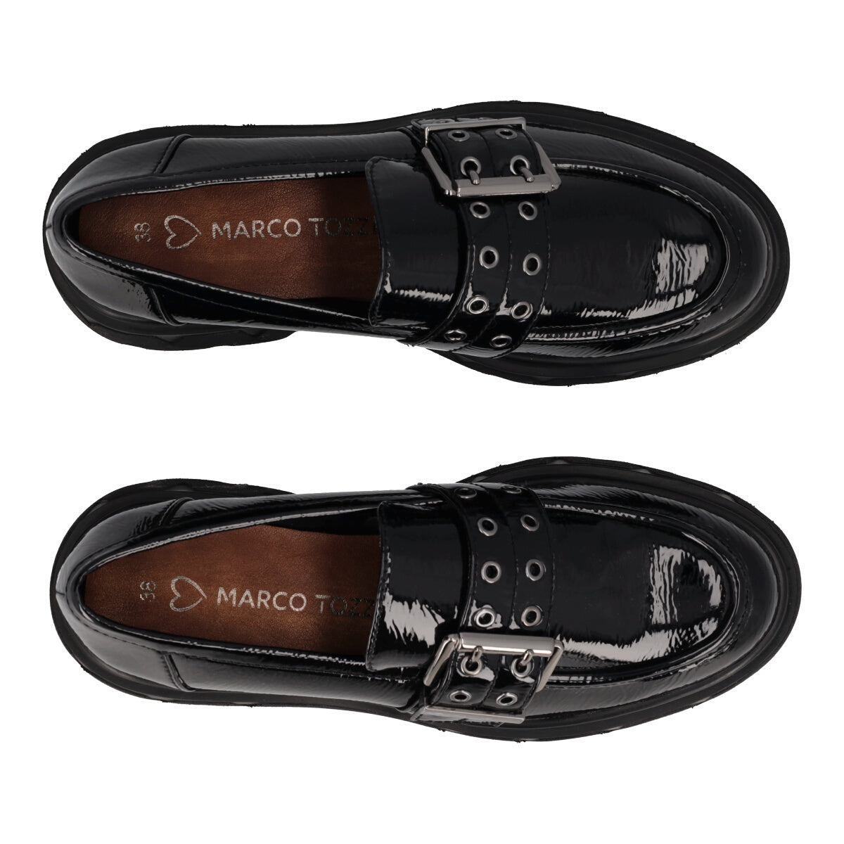 Mocassino Donna Nero Lucido a Carro Armato