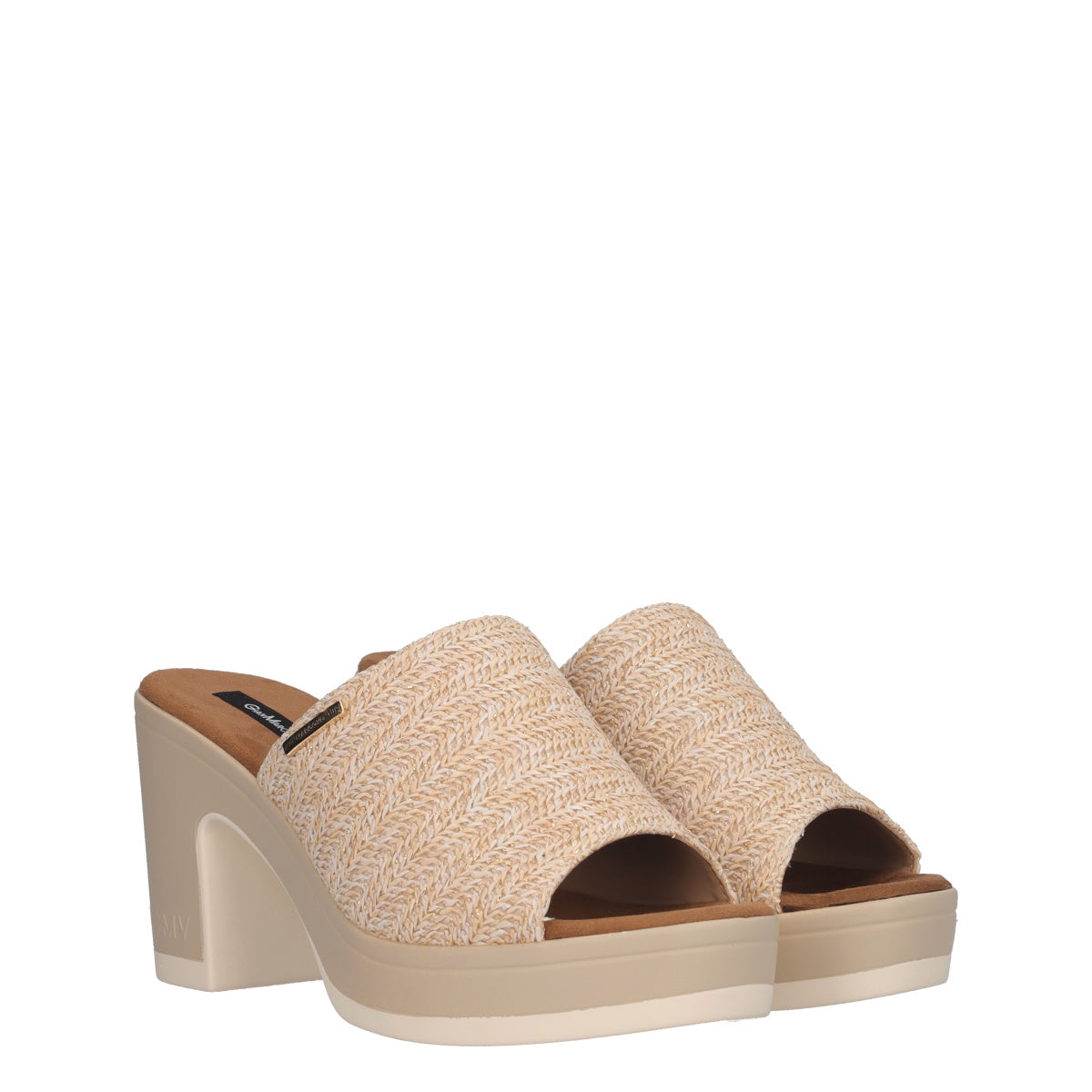 Ciabatte con Tacco Donna Beige Rafia
