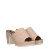 Ciabatte con Tacco Donna Beige Rafia