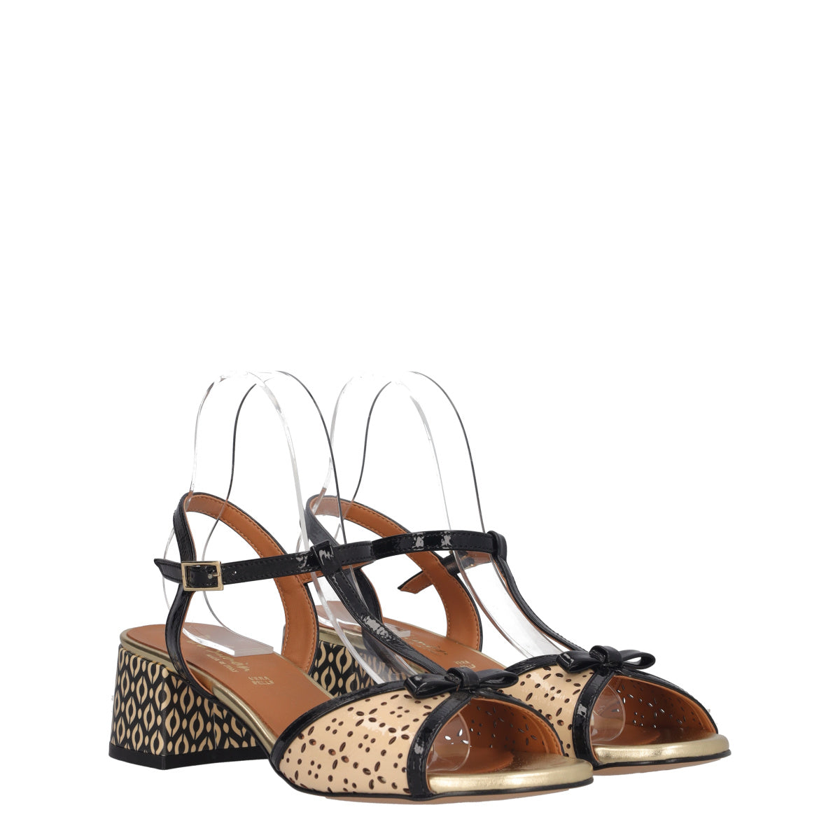 Sandali con Tacco Donna Neri e Crema