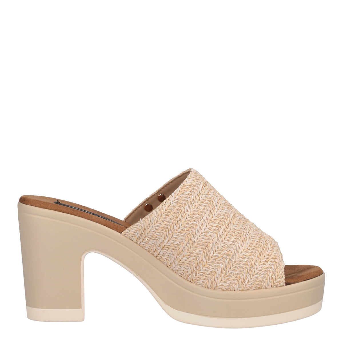 Ciabatte con Tacco Donna Beige Rafia