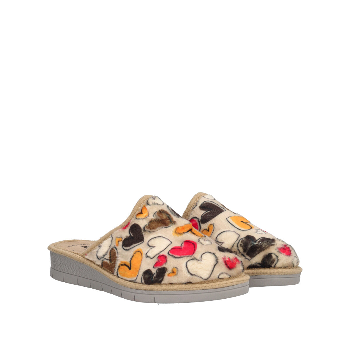 Ciabatte Donna Beige con Cuori Multicolori