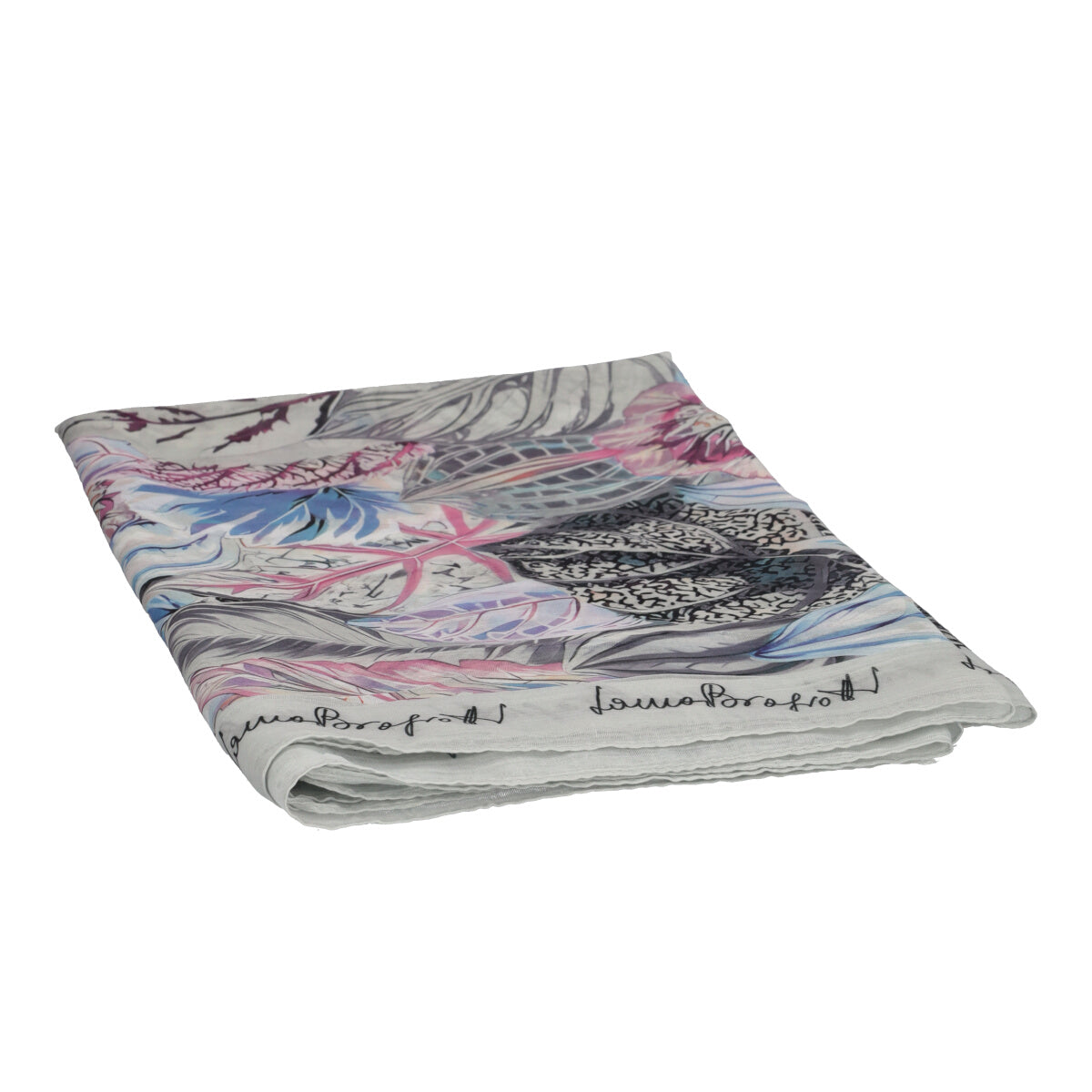 Pashmina Donna Grigia Foglie Voille