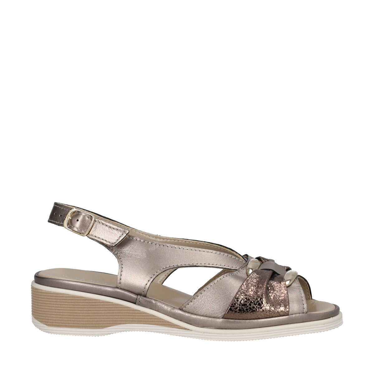 Sandalo Donna Grigio Scuro Argento e Oro