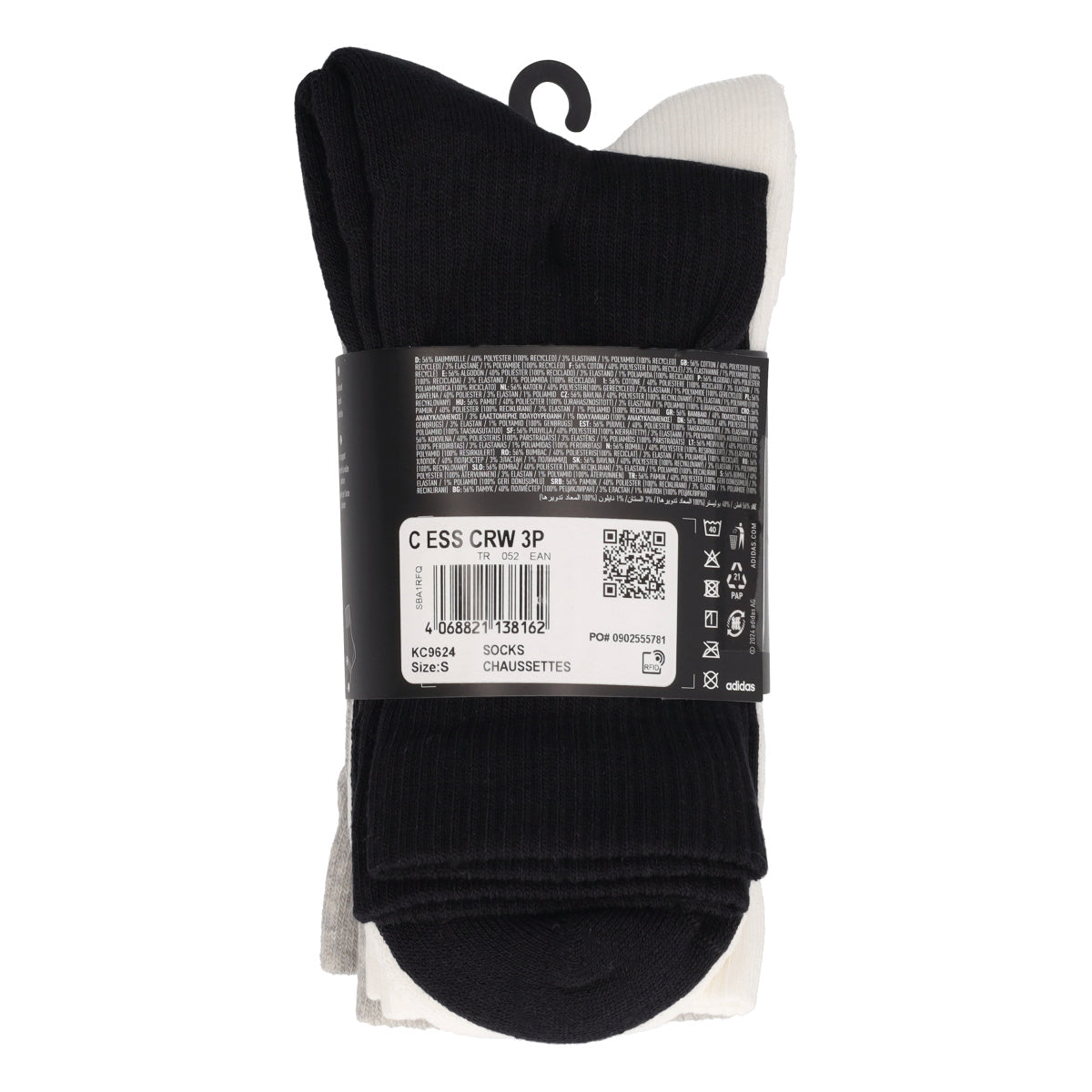 C ESS CRW 3P Calze Unisex Bianche, Nere e Grigie
