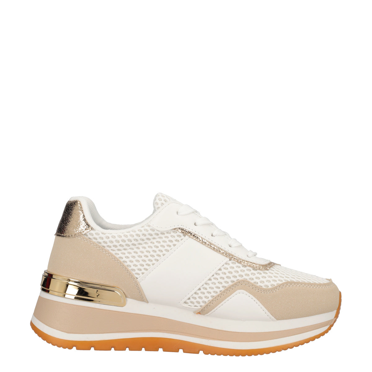 Sneakers Donna Bianche e Beige con Zeppa