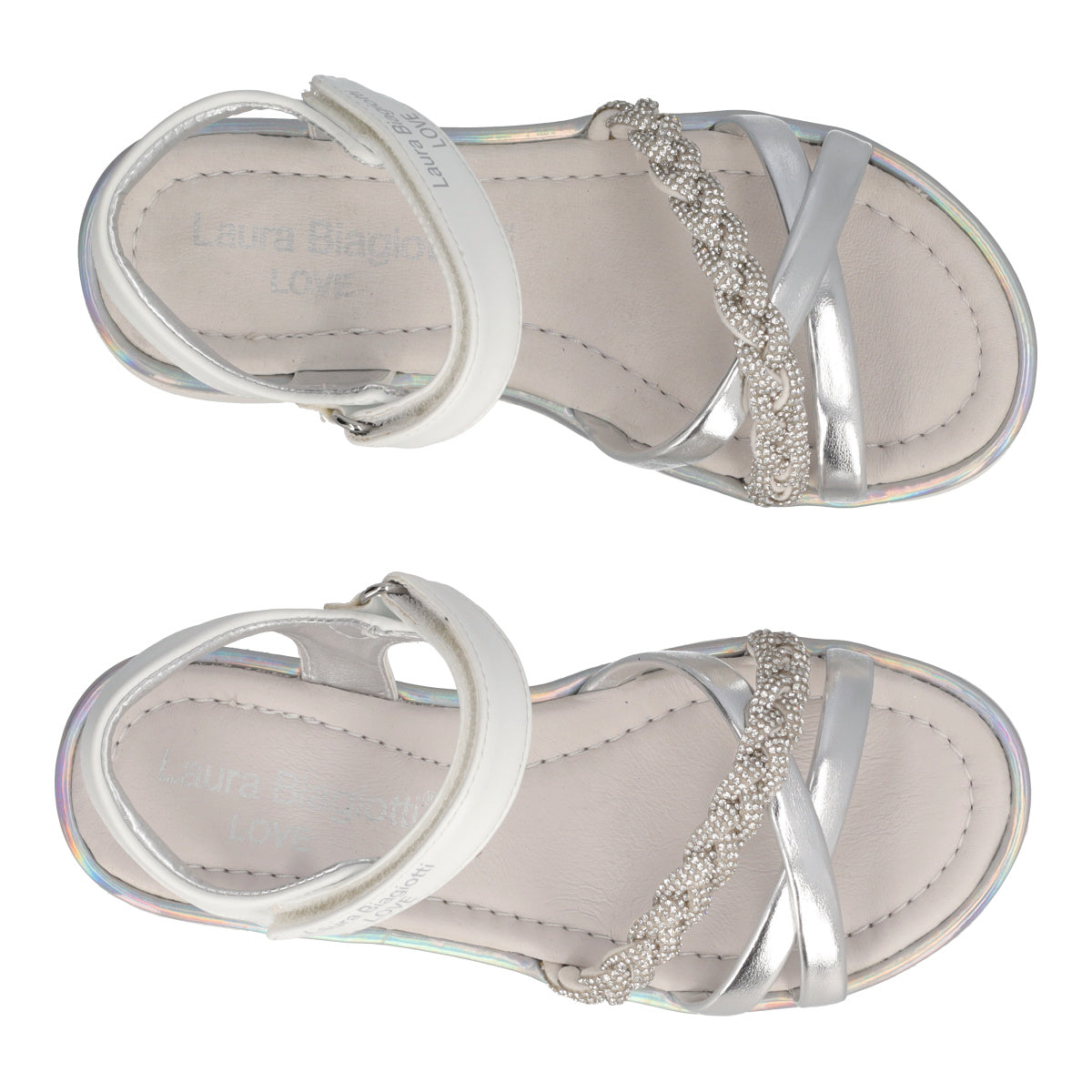 Sandali Bambina Argento e Bianchi