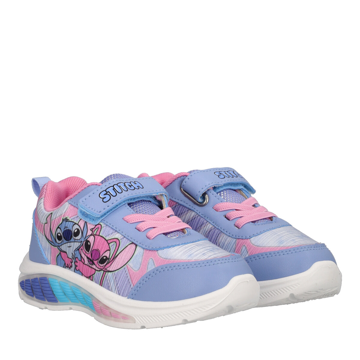 Sneakers Bambine Azzurre e Rosa Stitch con Luci