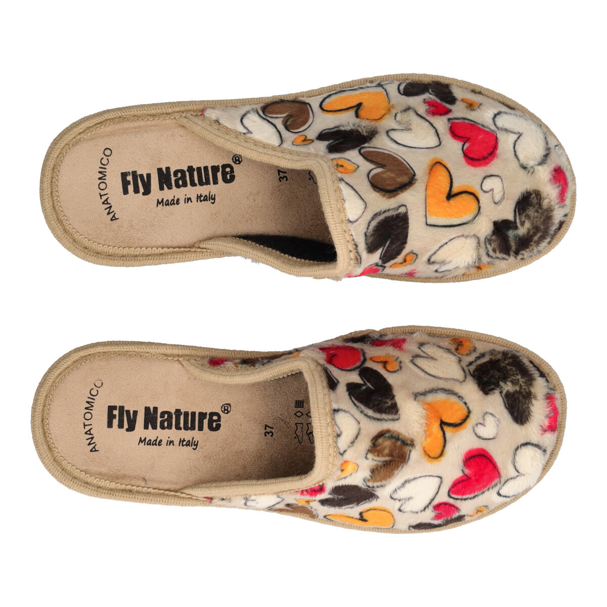 Ciabatte Donna Beige con Cuori Multicolori