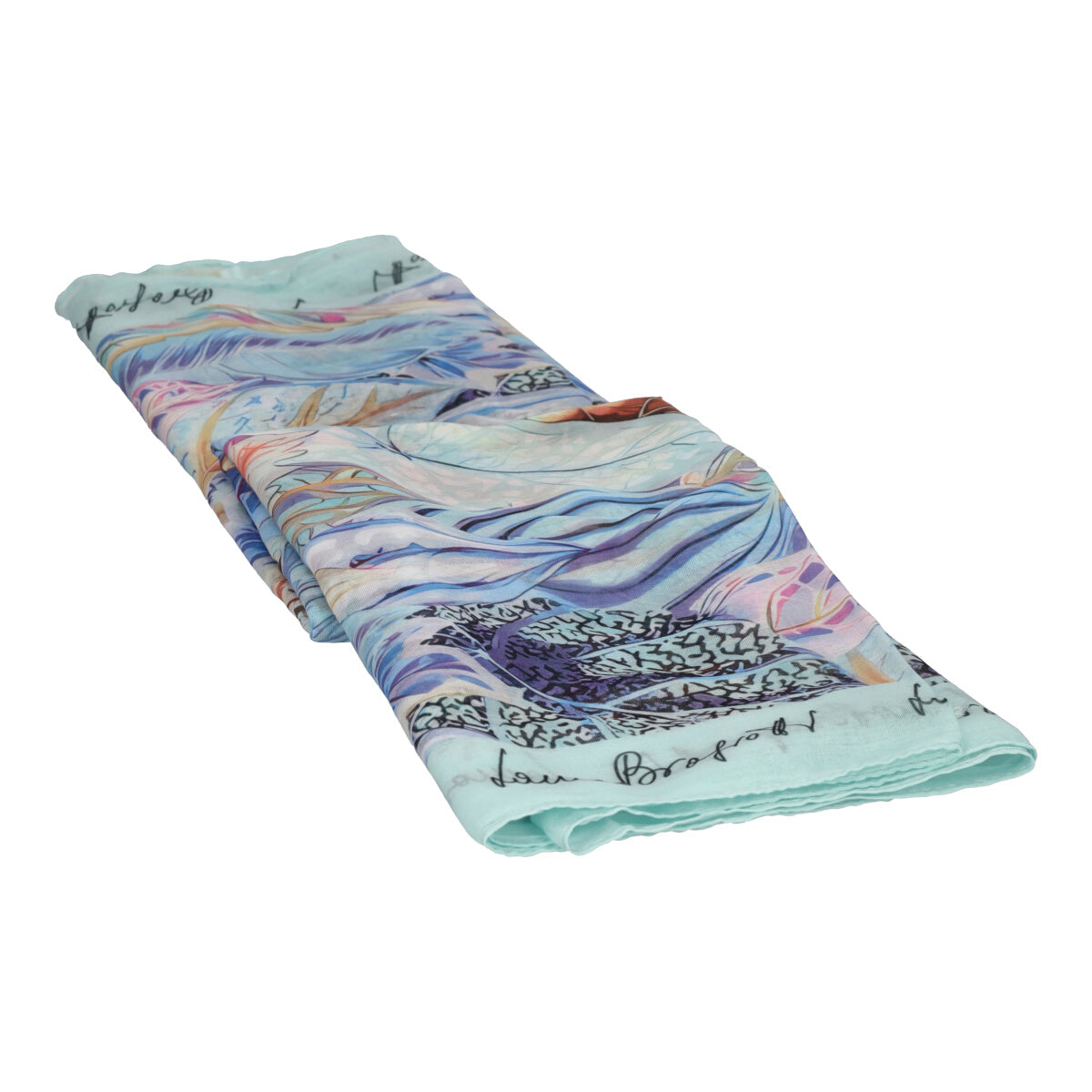 Pashmina Donna Azzurra Foglie Voille