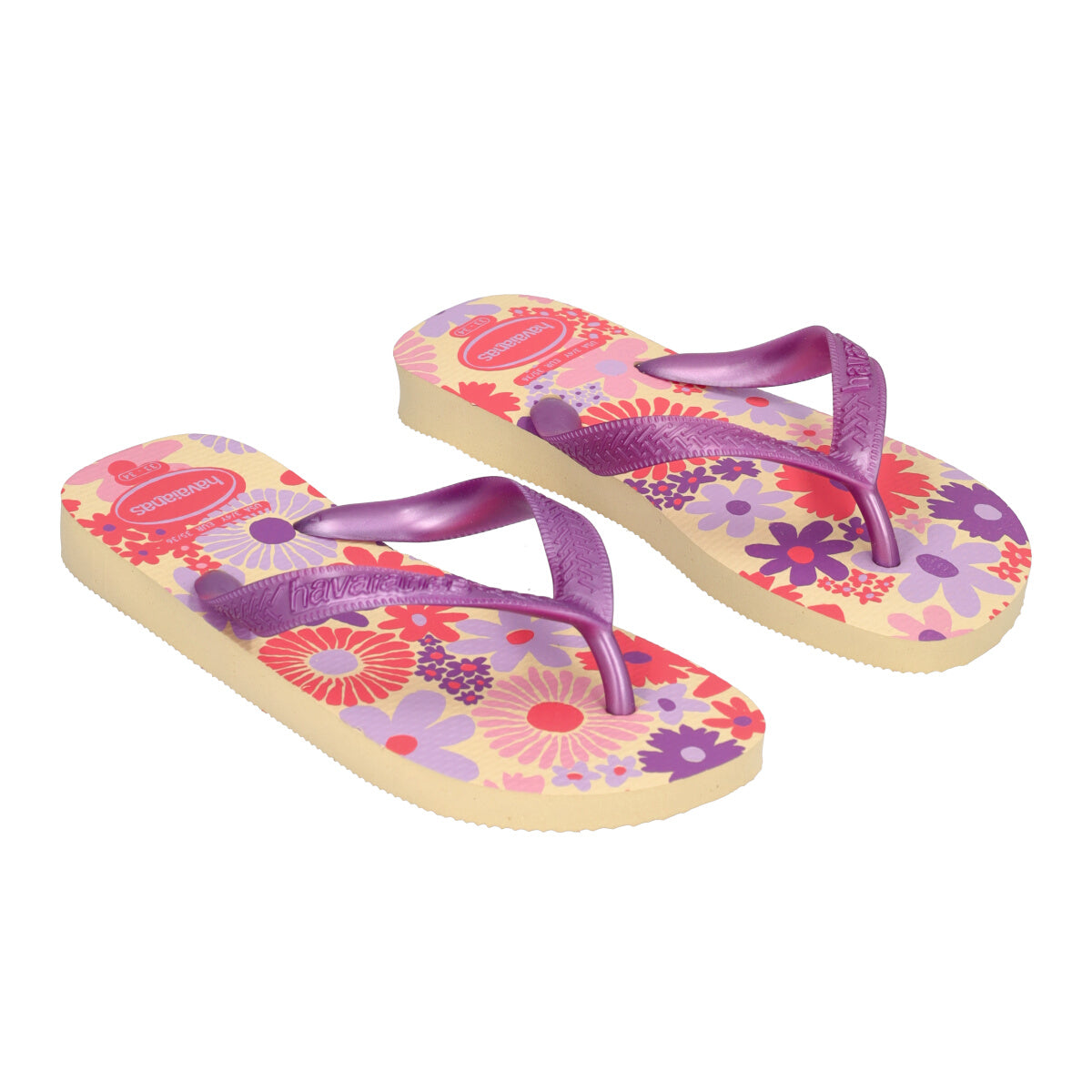 KIDS FLORES Infradito Bambina Beige e Lilla con Fiori