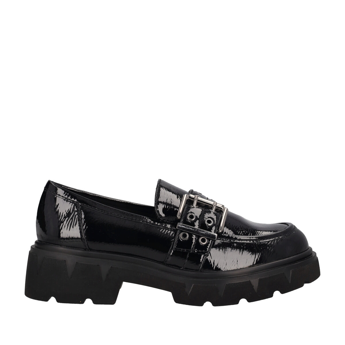Mocassino Donna Nero Lucido a Carro Armato