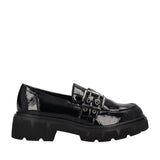 Mocassino Donna Nero Lucido a Carro Armato