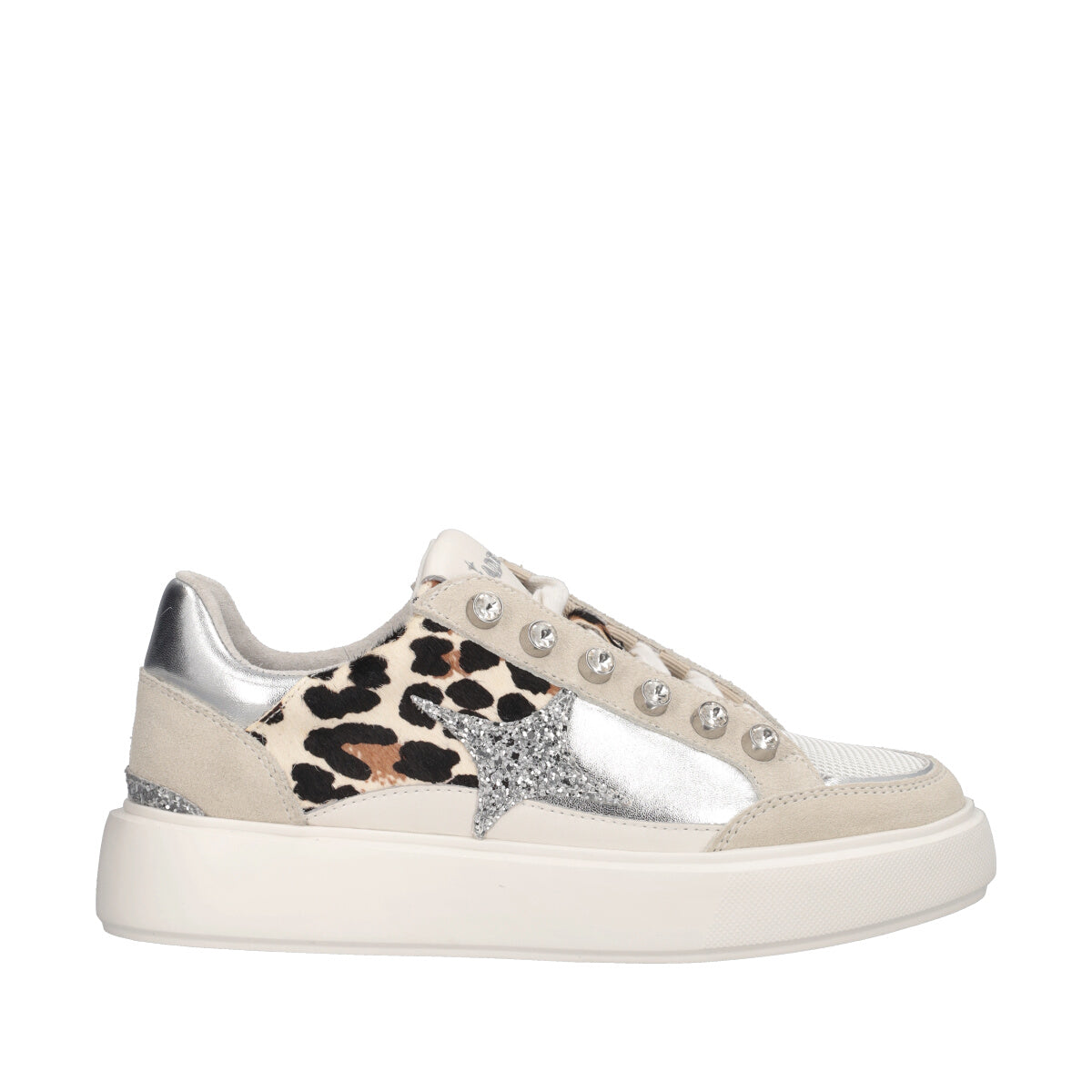 Sneakers Donna Bianche, Argento e Leopard