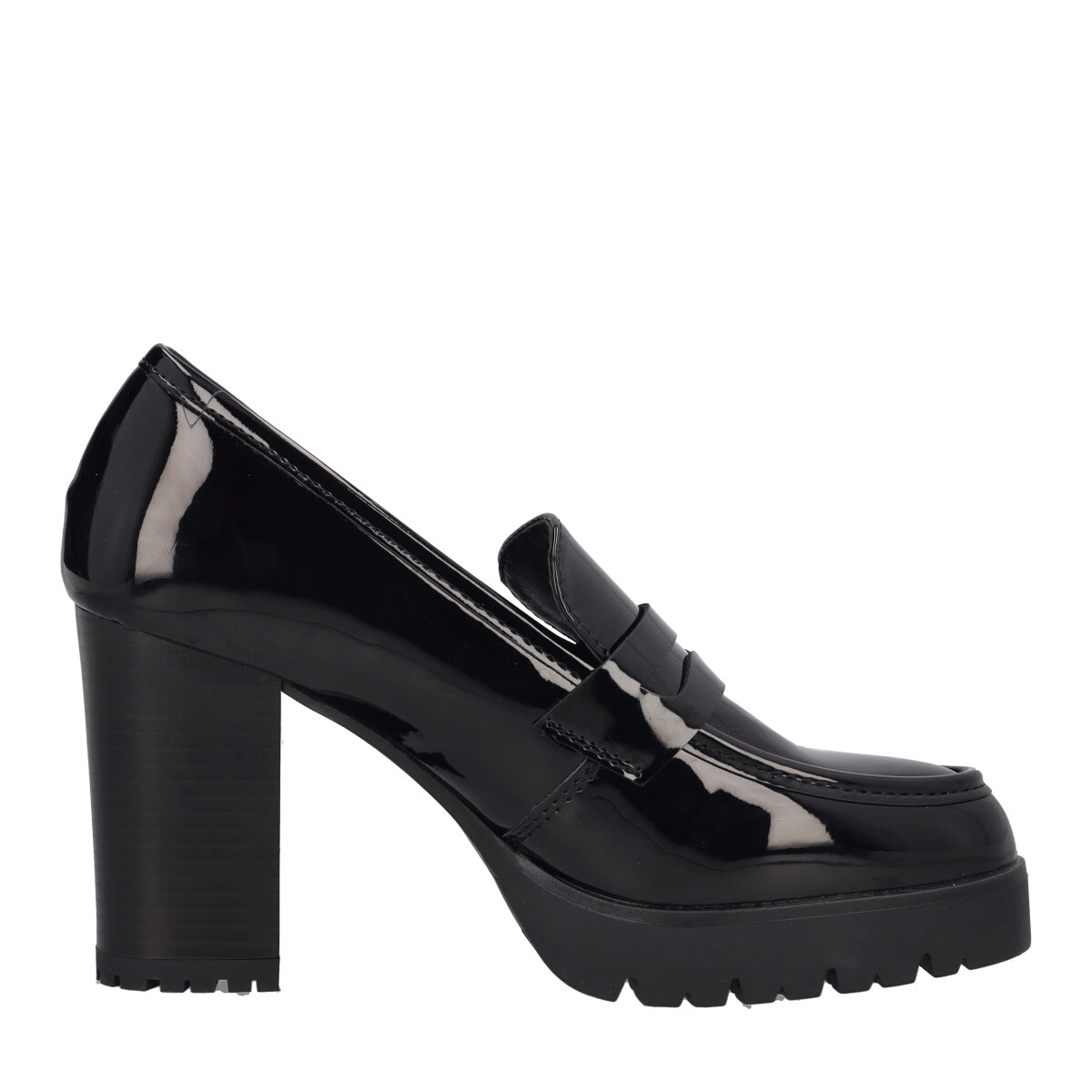 Mocassino con Tacco Donna in Vernice Nera