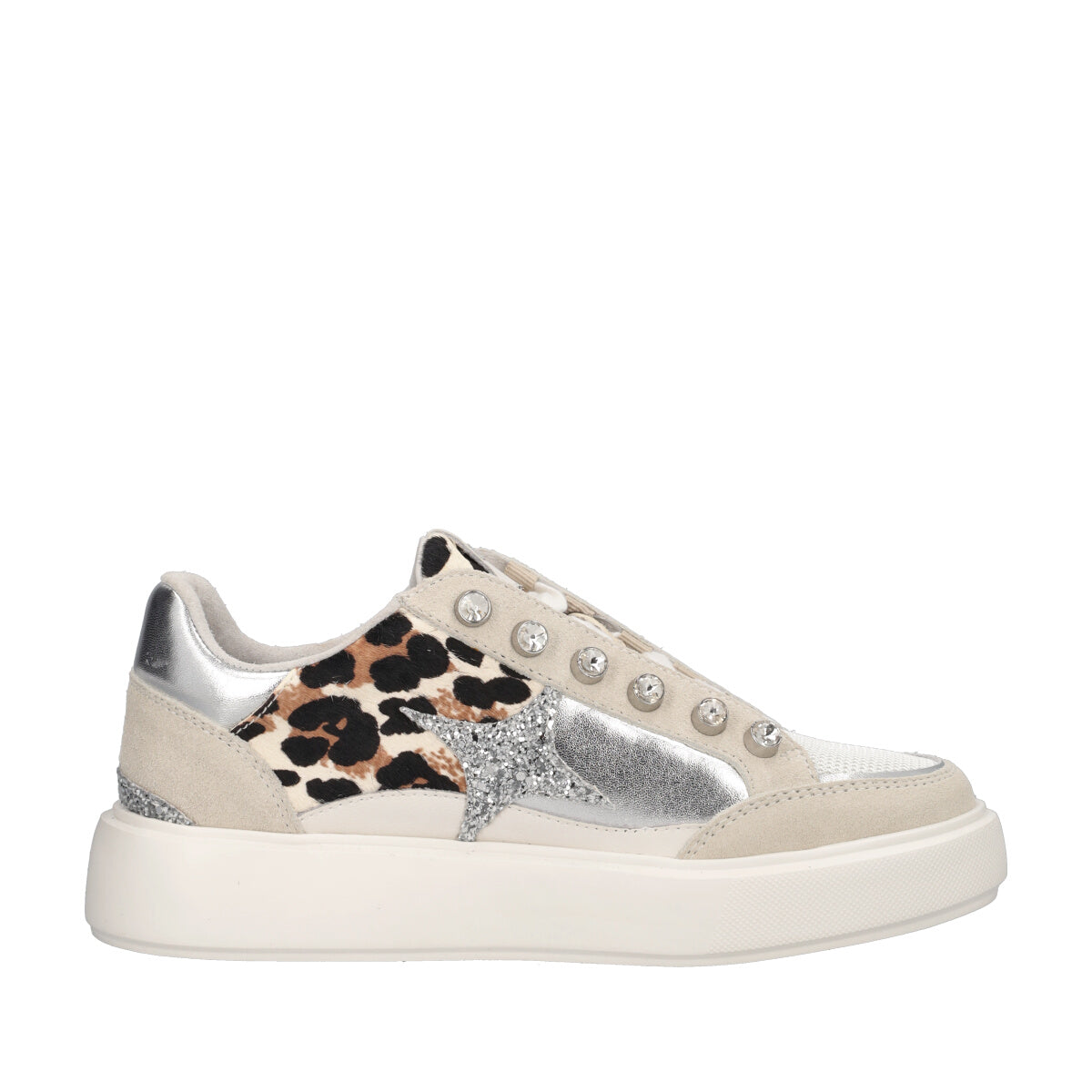 Sneakers Donna Bianche, Argento e Leopard