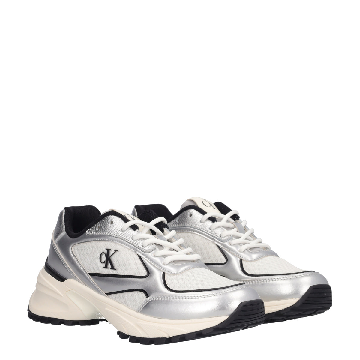 HIKE RUNNER LACE UP MESH MIX Sneakers Donna Bianche e Argento