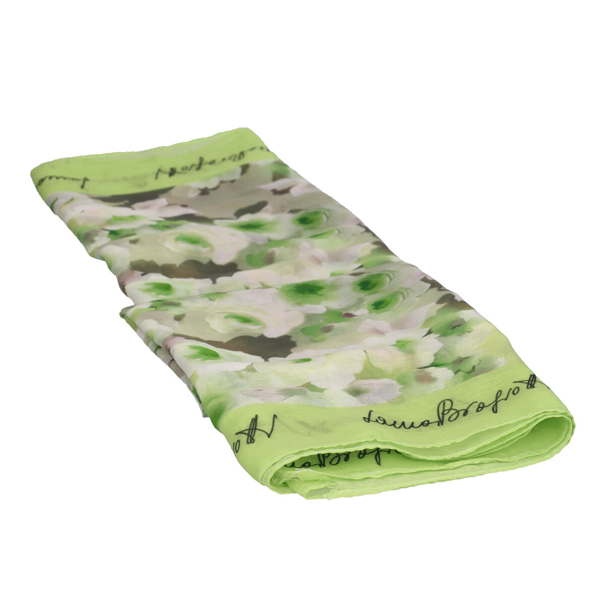 Pashmina Donna Verde e Panna Fiori Voille