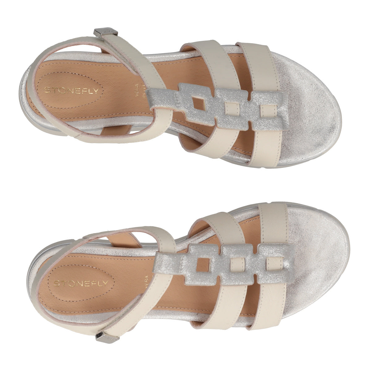 ELODY 27 Sandalo Donna Beige e Argento