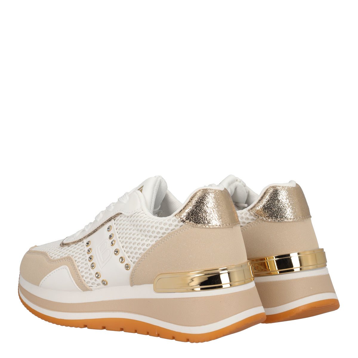 Sneakers Donna Bianche e Beige con Zeppa