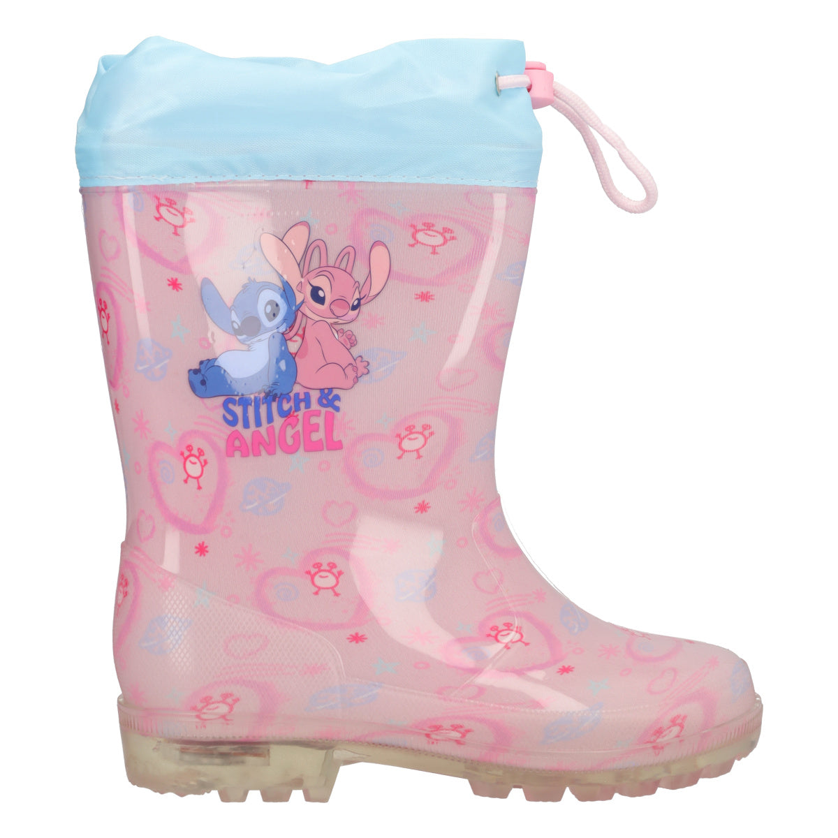 Stivali go & pvc da Pioggia Bambina Rosa - Stitch - con Luci