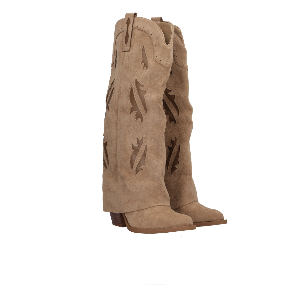 Stivali Texani Donna con Risvolto Beige