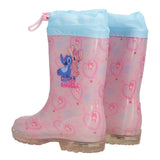Stivali go & pvc da Pioggia Bambina Rosa - Stitch - con Luci