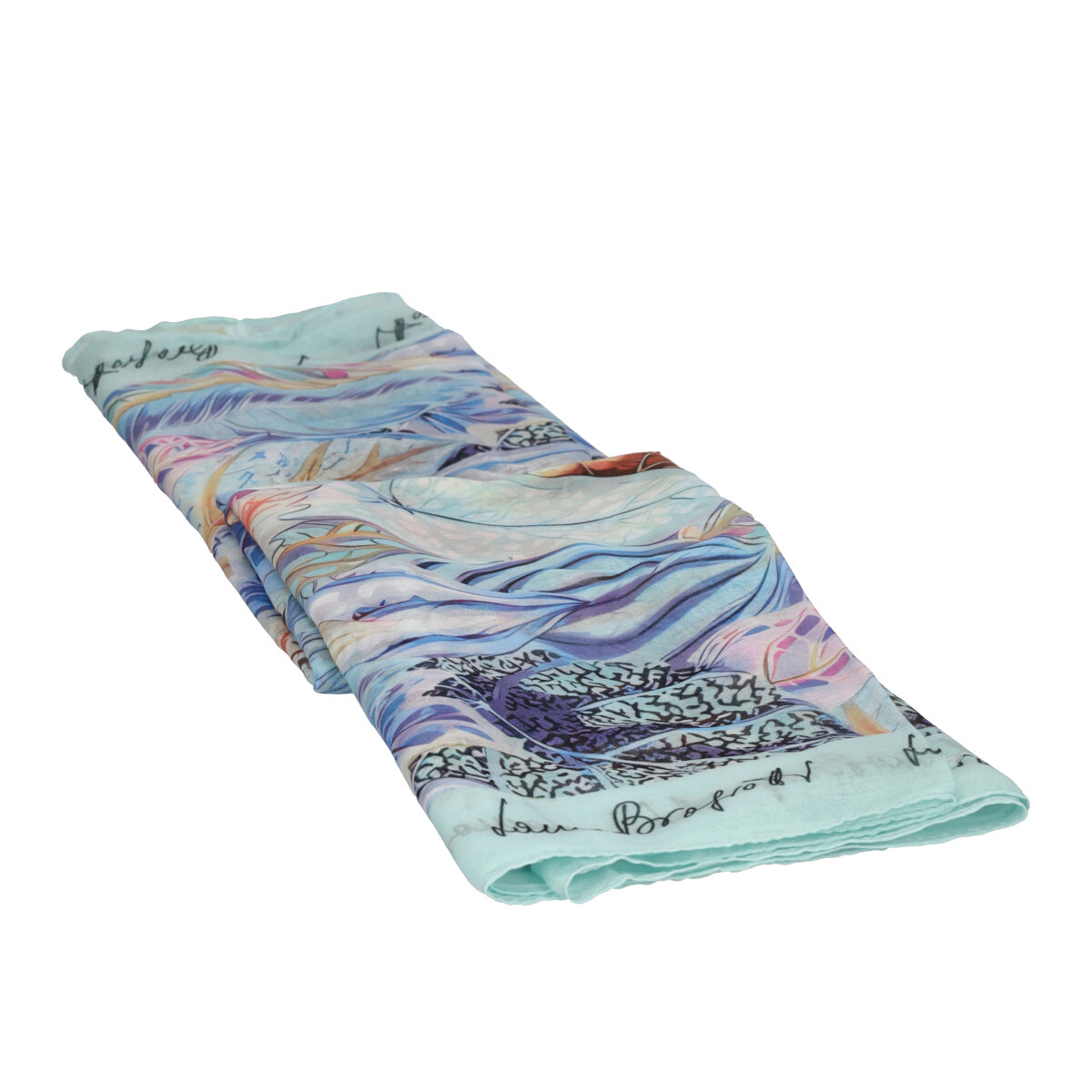 Pashmina Donna Azzurra Foglie Voille