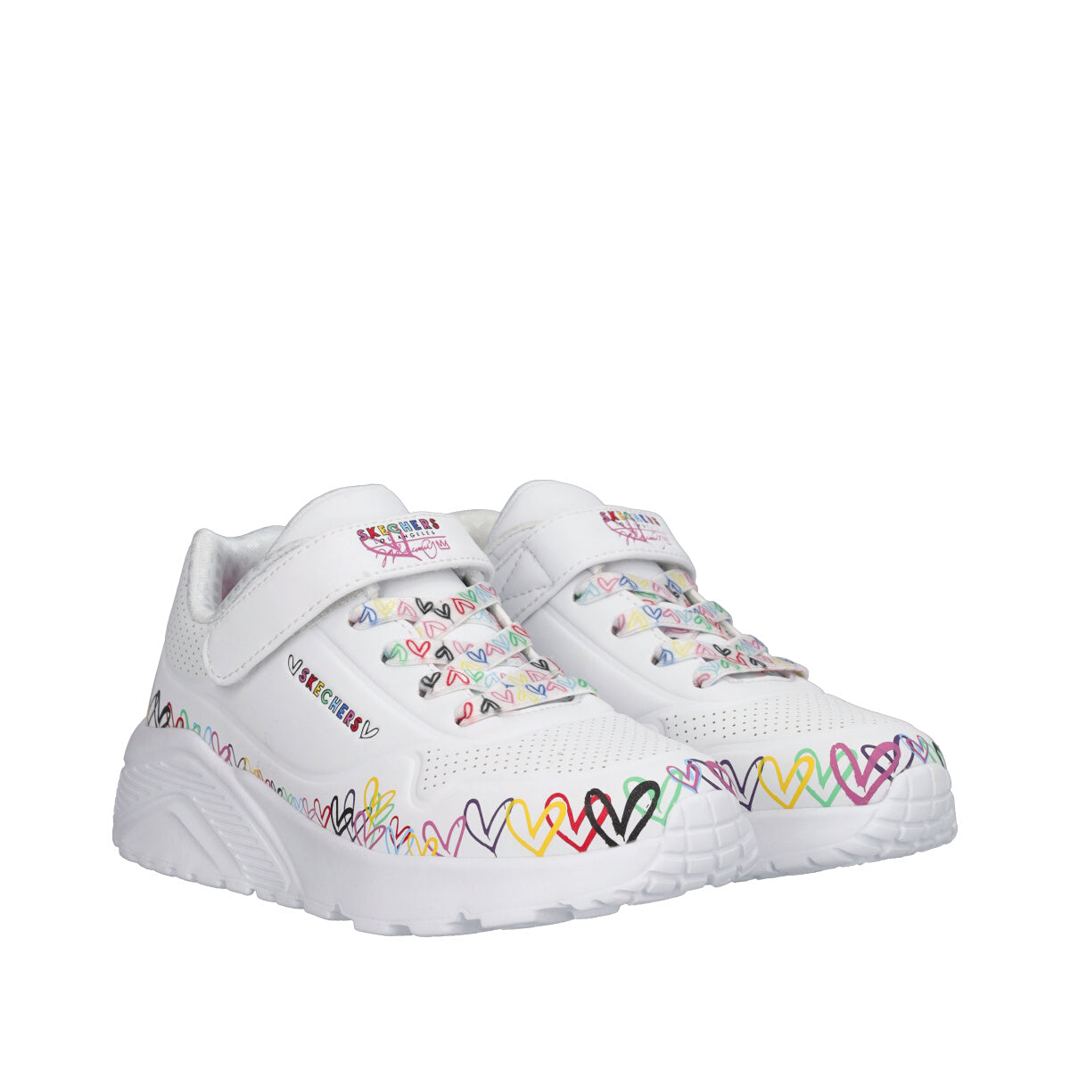 UNO LITE Sneakers Bambina Bianca con Cuori Multicolor