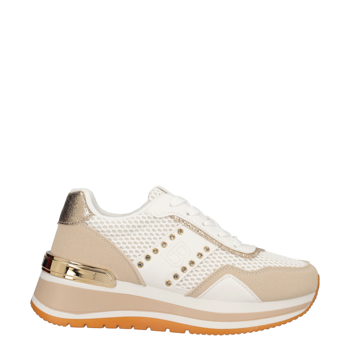 Sneakers Donna Bianche e Beige con Zeppa