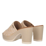Ciabatte con Tacco Donna Beige Rafia